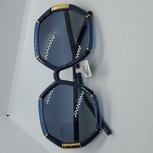 Tory Burch Blue Hexagonal Sunglasses with Gold Accents